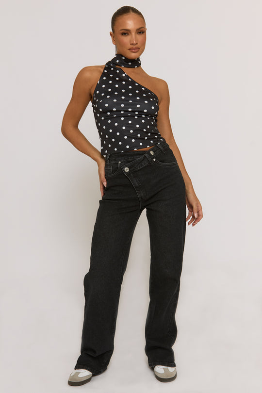 Charcoal Wash Asymmetric Waist Wide Leg Jeans - Christi