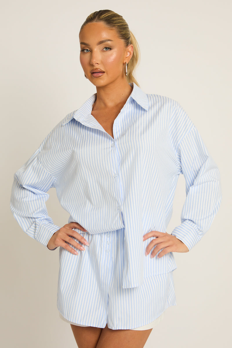 Blue Stripe Button Up Shirt and Shorts Co-ord Set - Kennedy
