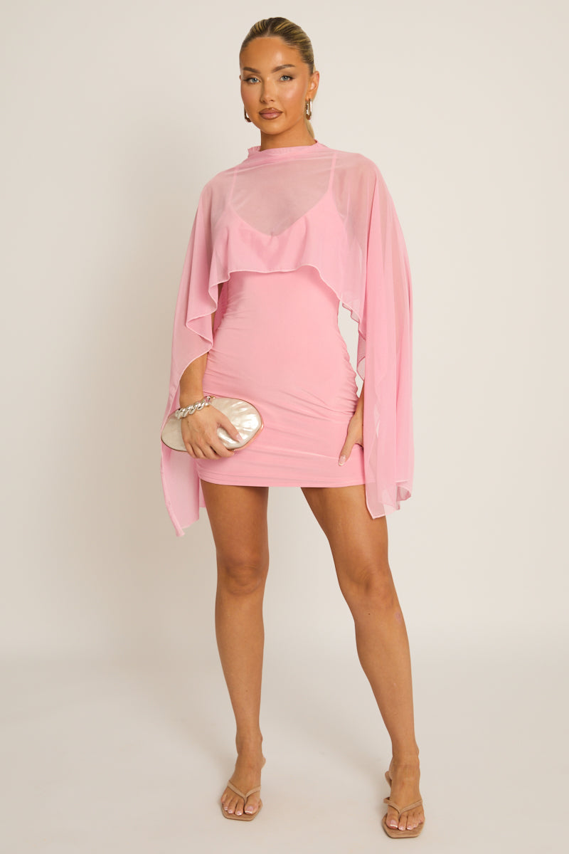 Pink Cape Detail Mini Dress - Lorren