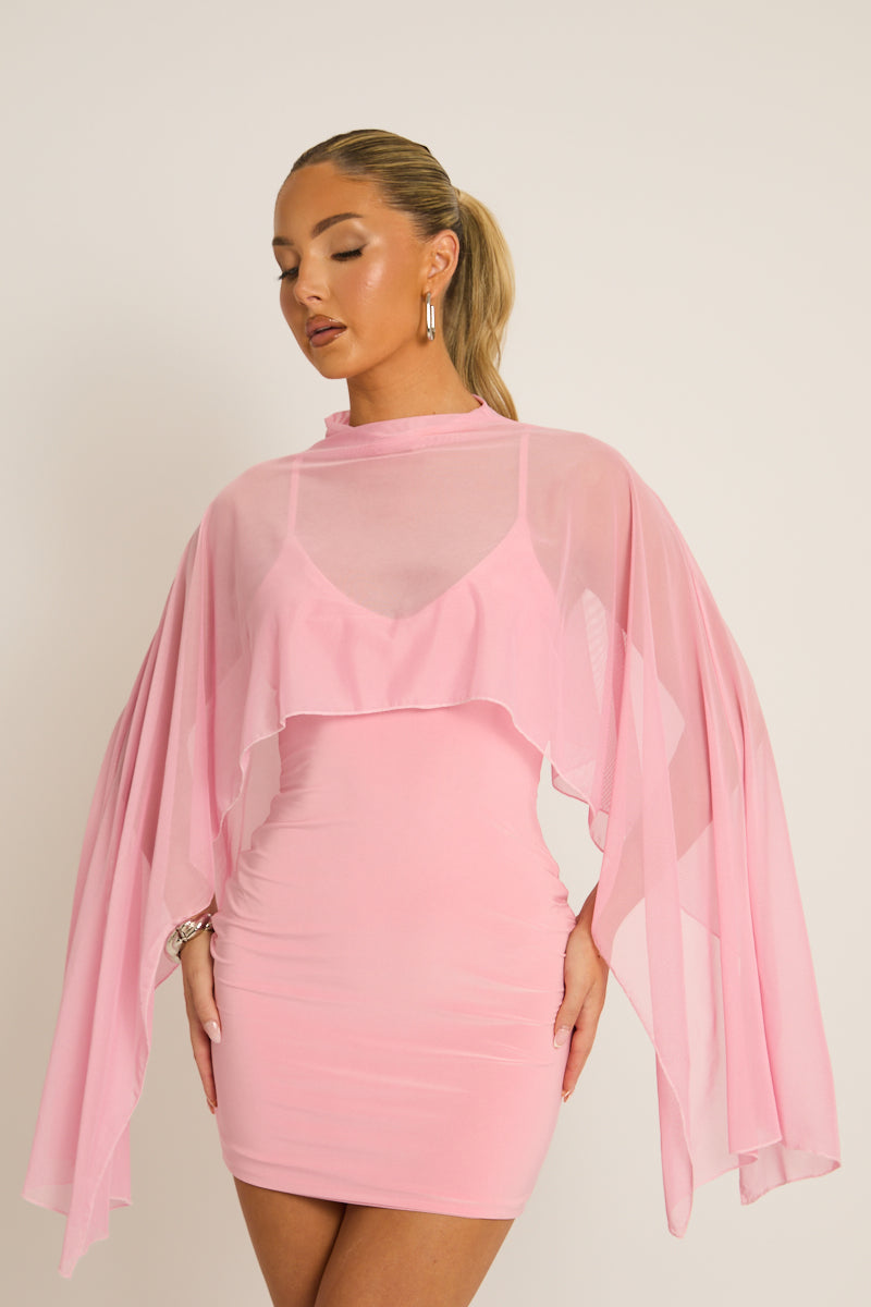 Pink Cape Detail Mini Dress - Lorren