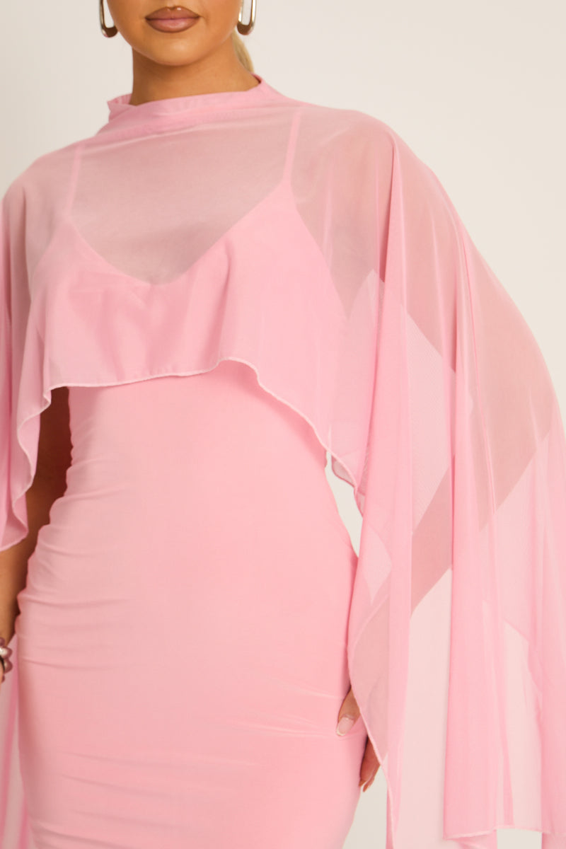Pink Cape Detail Mini Dress - Lorren
