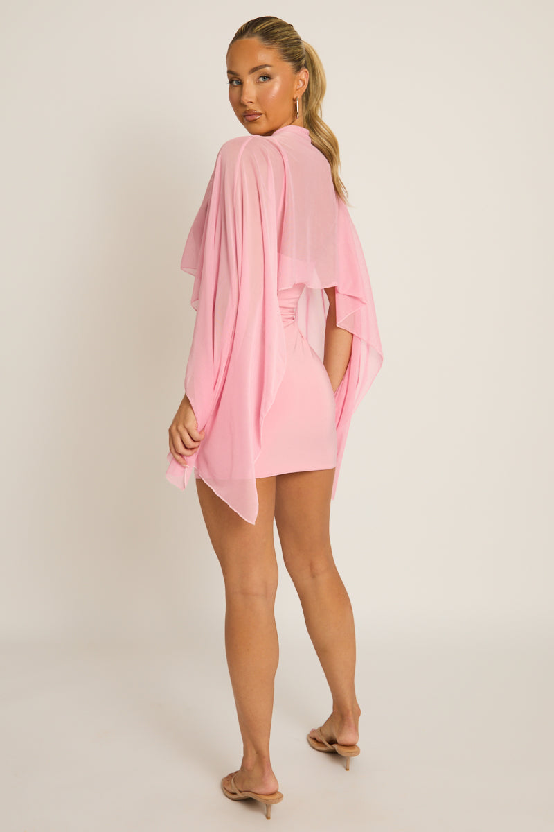 Pink Cape Detail Mini Dress - Lorren