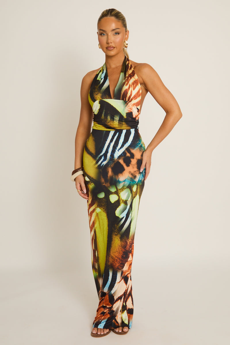 Multi Halterneck Tie Back Maxi Dress - Amalfie