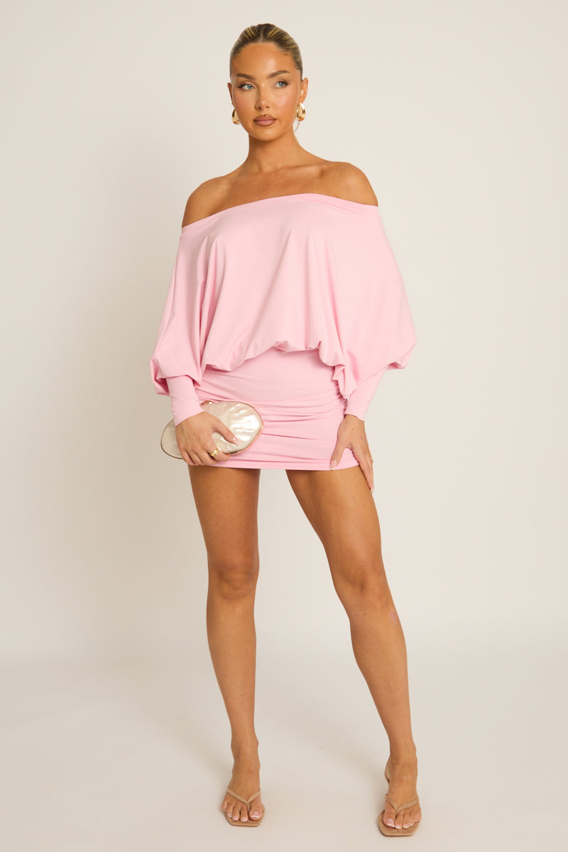 Pink Batwing Bardot Mini Dress - Clarice