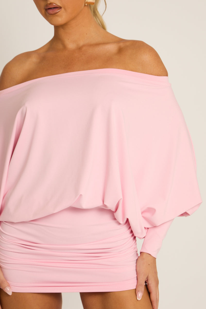 Pink Batwing Bardot Mini Dress - Clarice