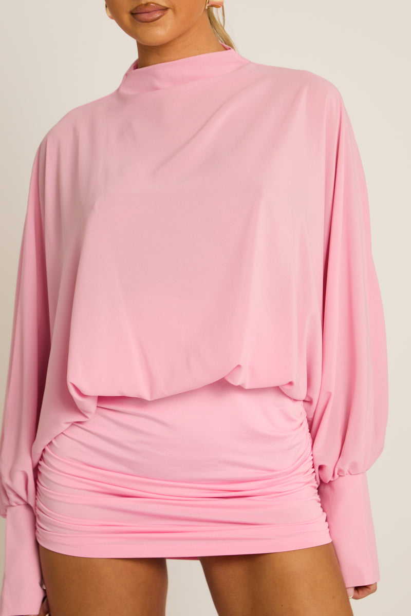 Pink Blouson Long Sleeve Mini Dress - Bryony