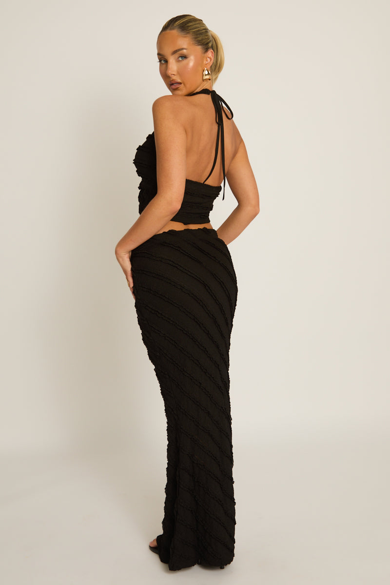 Black Textured Twist Front Top and Maxi Skirt Co-ord Set - Tilly