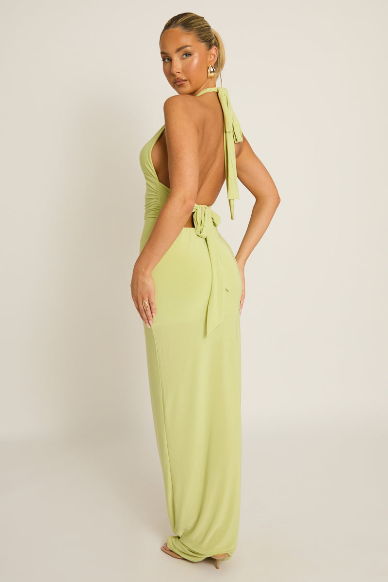 Lime Halterneck Tie Back Maxi Dress | Dresses | Rebellious Fashion Lime Halterneck Tie Back Maxi Dress | Dresses | Rebellious Fashion