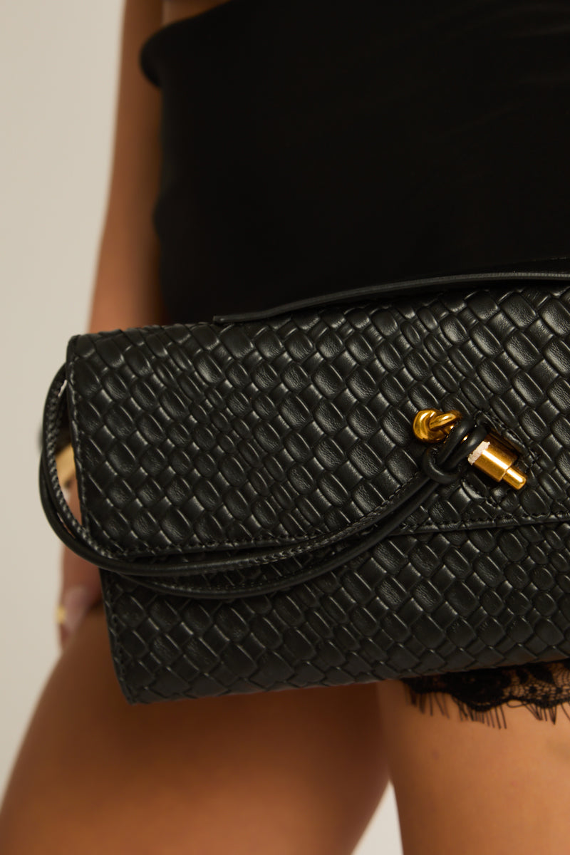 Black Leather Clutch with Gold Clasp - Aliyah