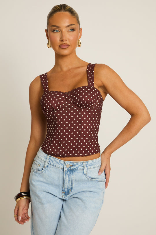Chocolate Polka Dot Corset Top - Regina