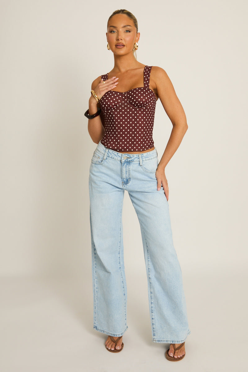 Chocolate Polka Dot Corset Top - Regina