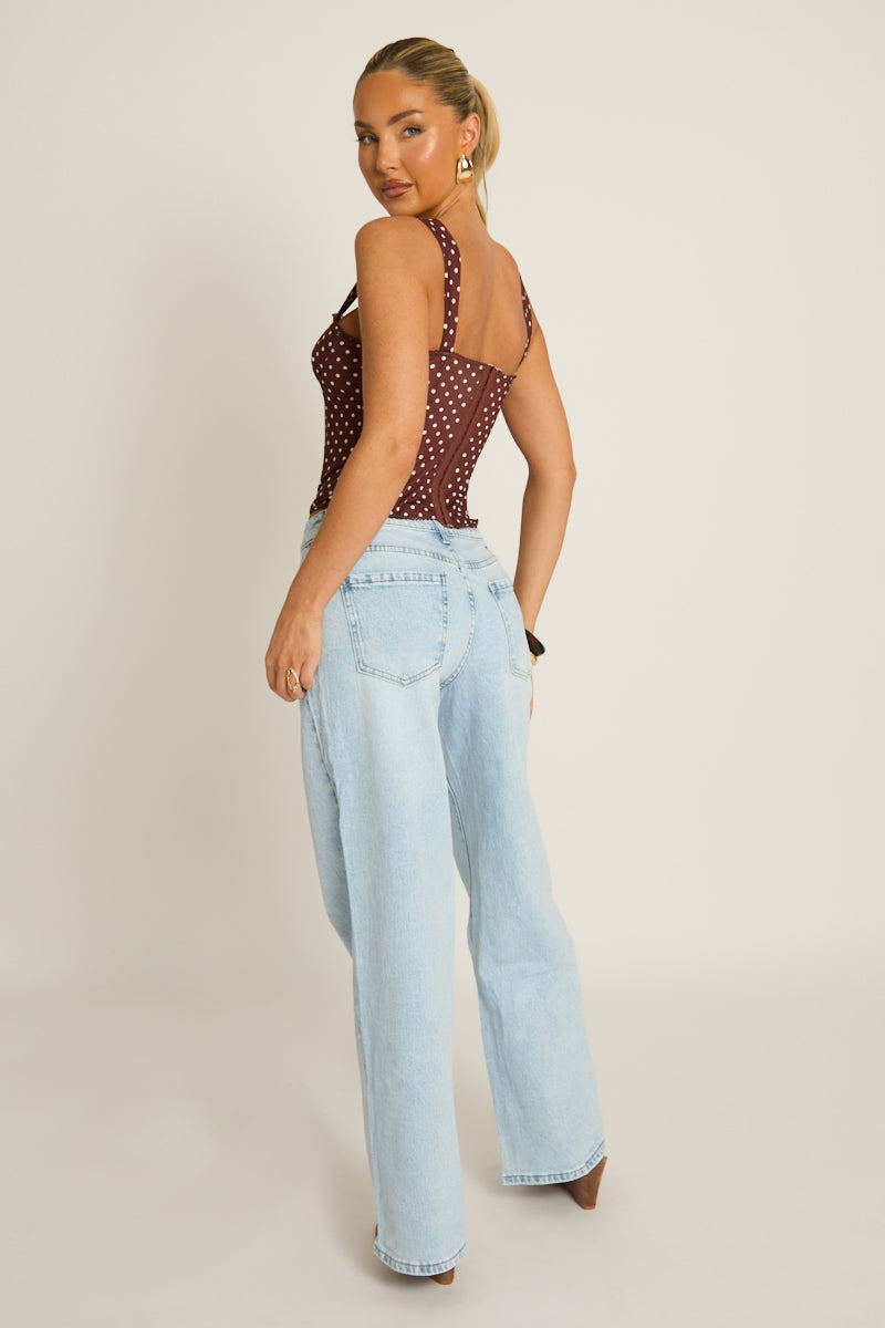 Chocolate Polka Dot Corset Top - Regina
