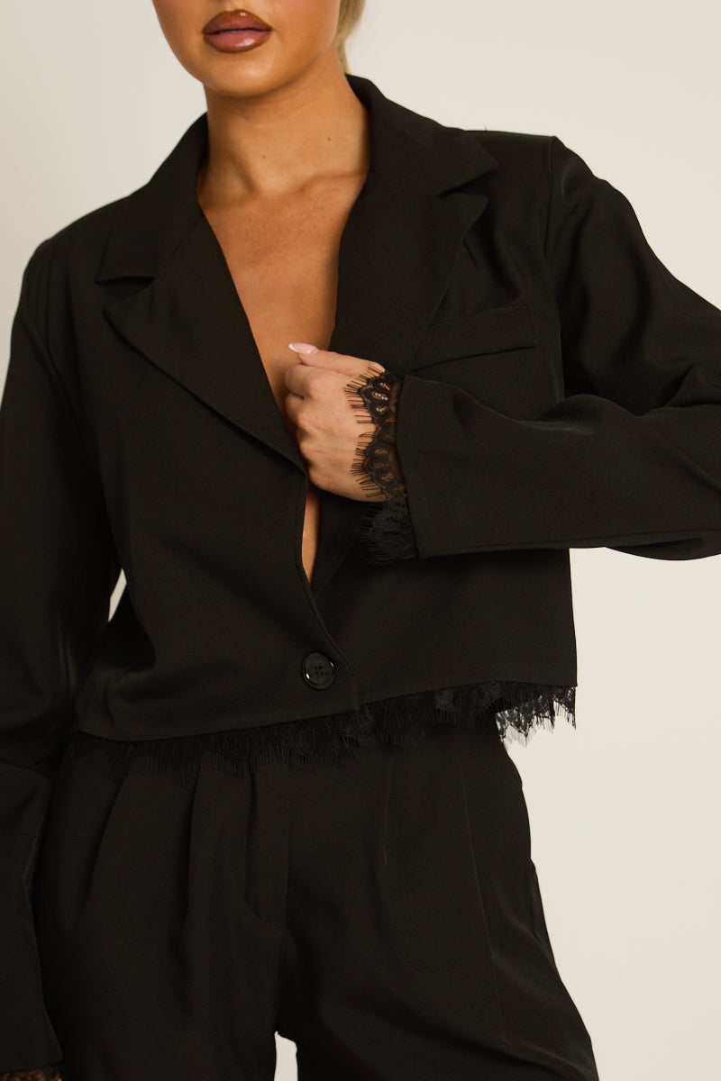 Black Lace Trim Blazer - Vanessa