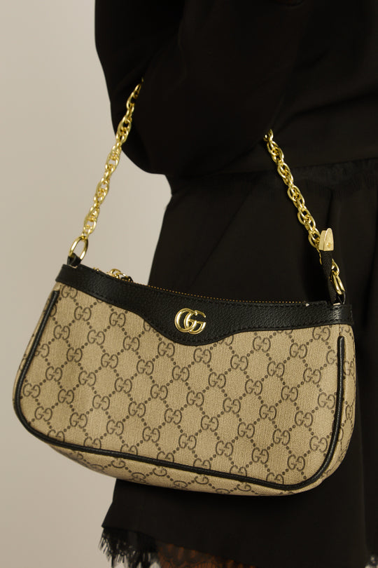Brown Logo Monogram Shoulder Bag - Klaudia