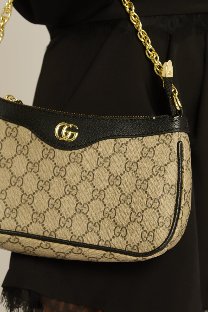 Brown Logo Monogram Shoulder Bag - Klaudia