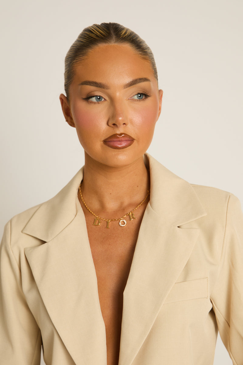 Gold Diamante Detail Charm Necklace - Tiegan