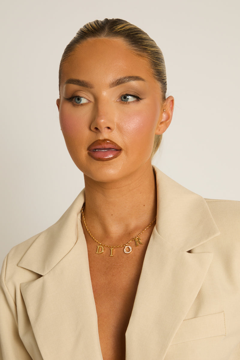 Gold Diamante Detail Charm Necklace - Tiegan
