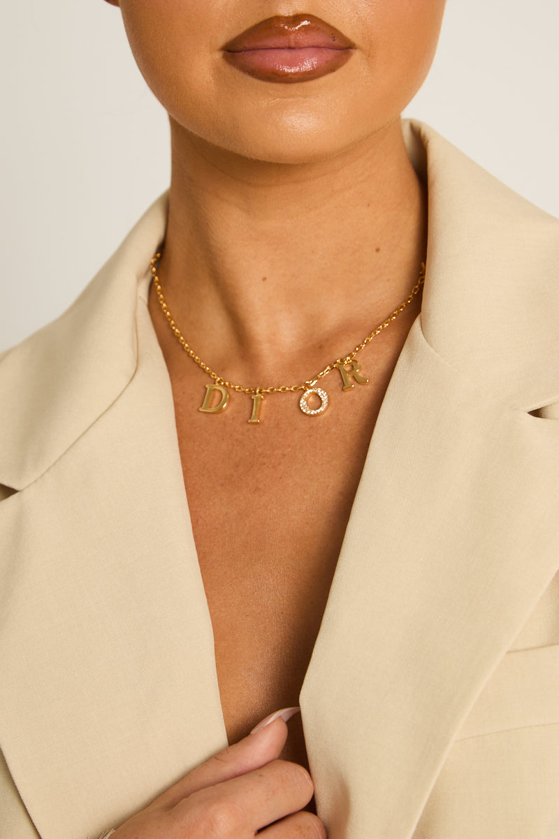 Gold Diamante Detail Charm Necklace - Tiegan