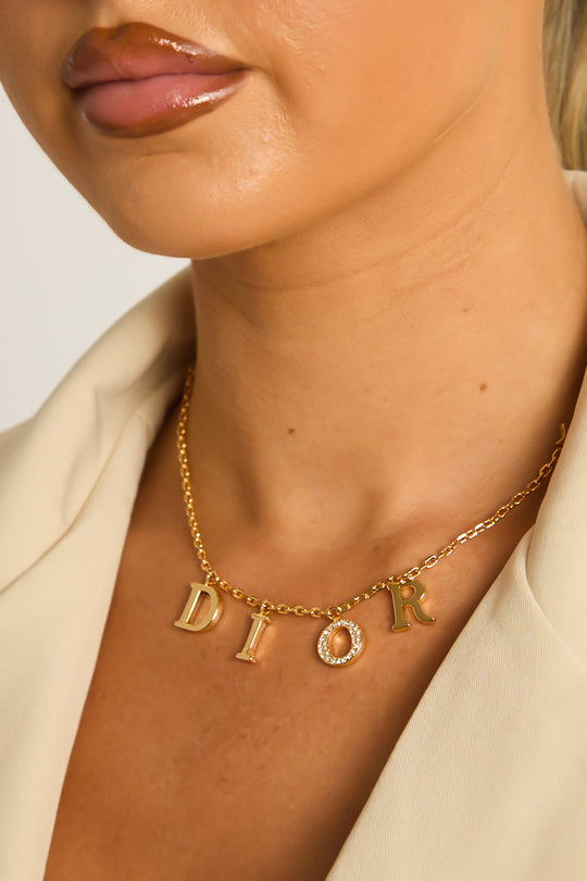 Gold Diamante Detail Charm Necklace - Tiegan
