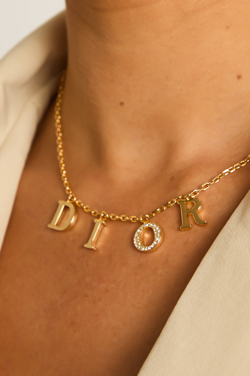 Gold Diamante Detail Charm Necklace - Tiegan