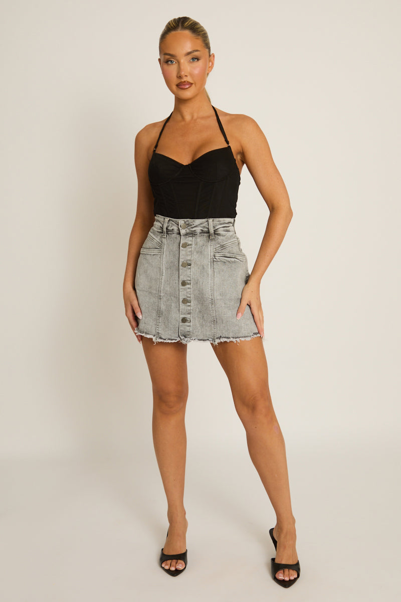 Grey Button Front Denim Skort - Jaxson