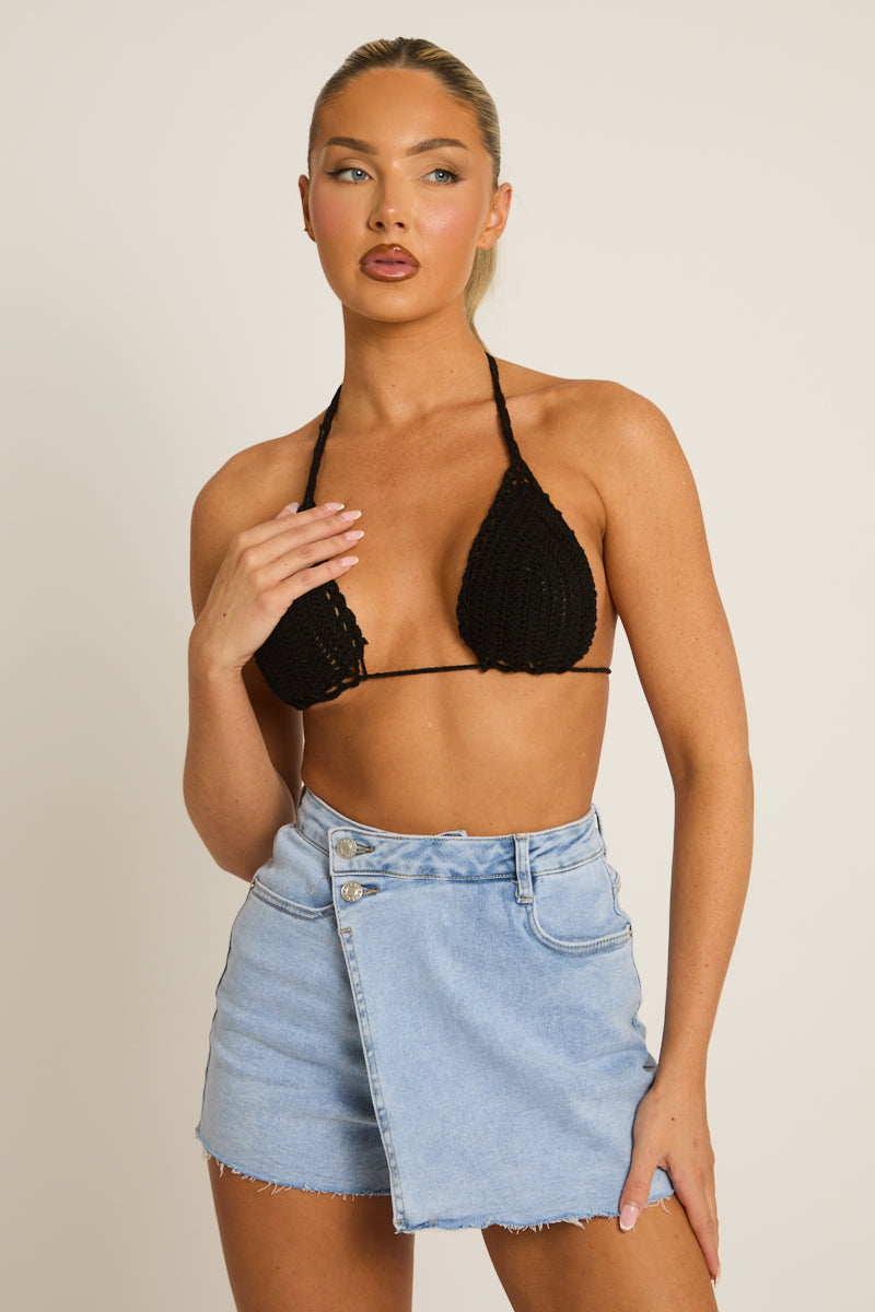 Blue Asymmetric Waist Denim Skort - Marny