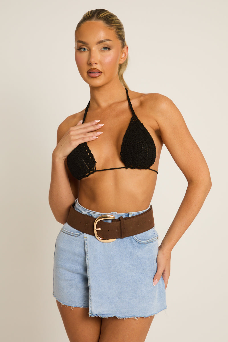 Brown Suede Oversized Buckle Belt - Kenda