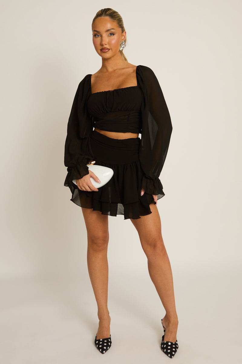 Black Chiffon Prairie Top - Livvie