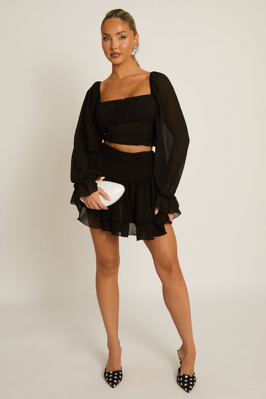 Black Chiffon Frill Mini Skort - Isara