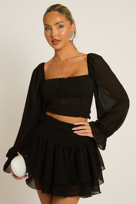 Black Chiffon Prairie Top - Livvie