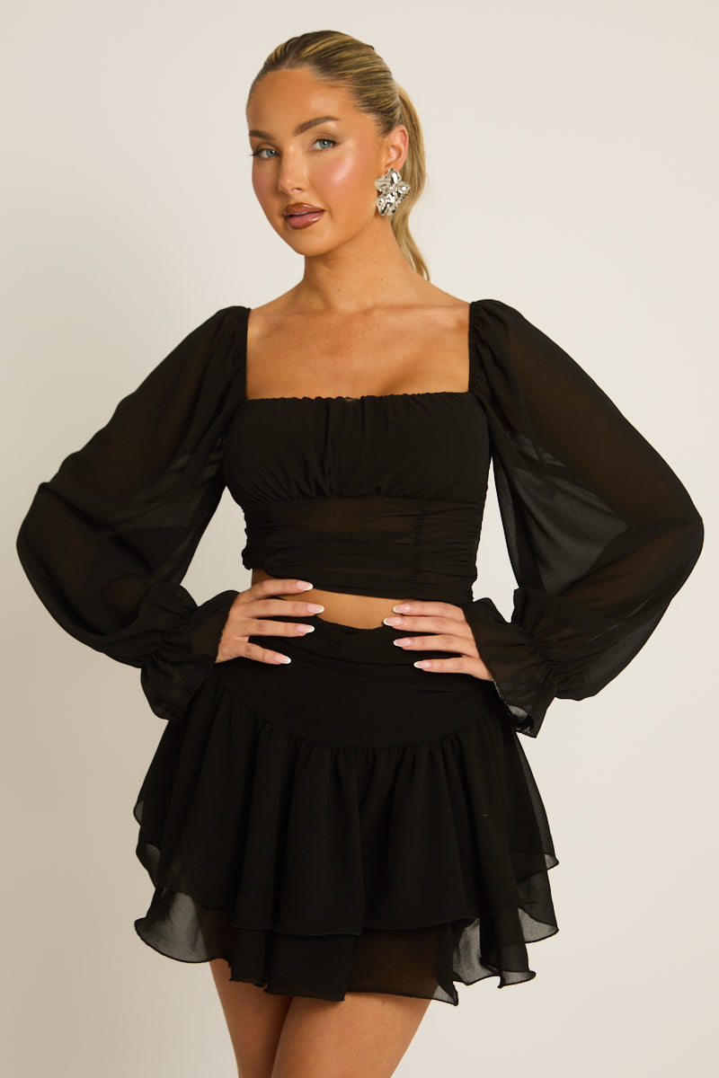 Black Chiffon Frill Mini Skort - Isara