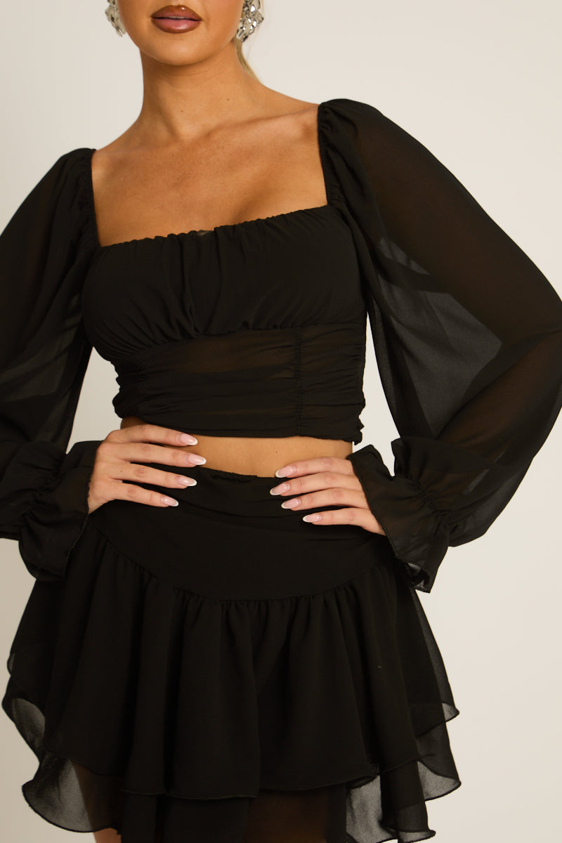 Black Chiffon Prairie Top - Livvie