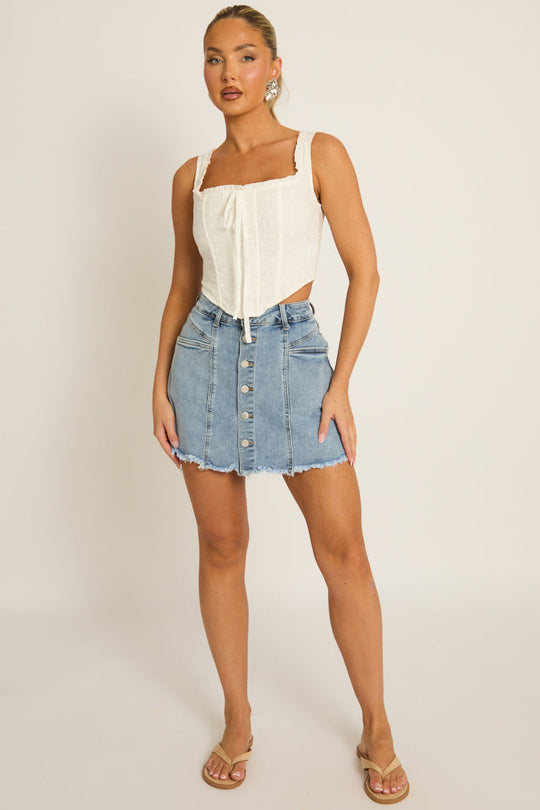 Blue Button Front Denim Skort - Jaxson