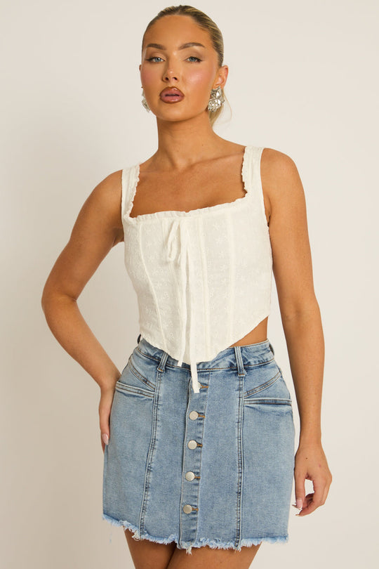 Blue Button Front Denim Skort - Jaxson