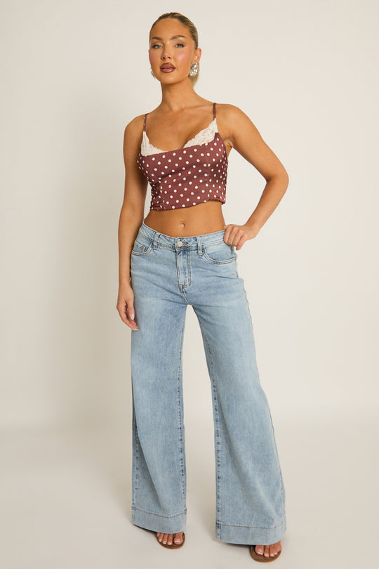 Washed Blue Seam Detail Wide Leg Jeans - Paris