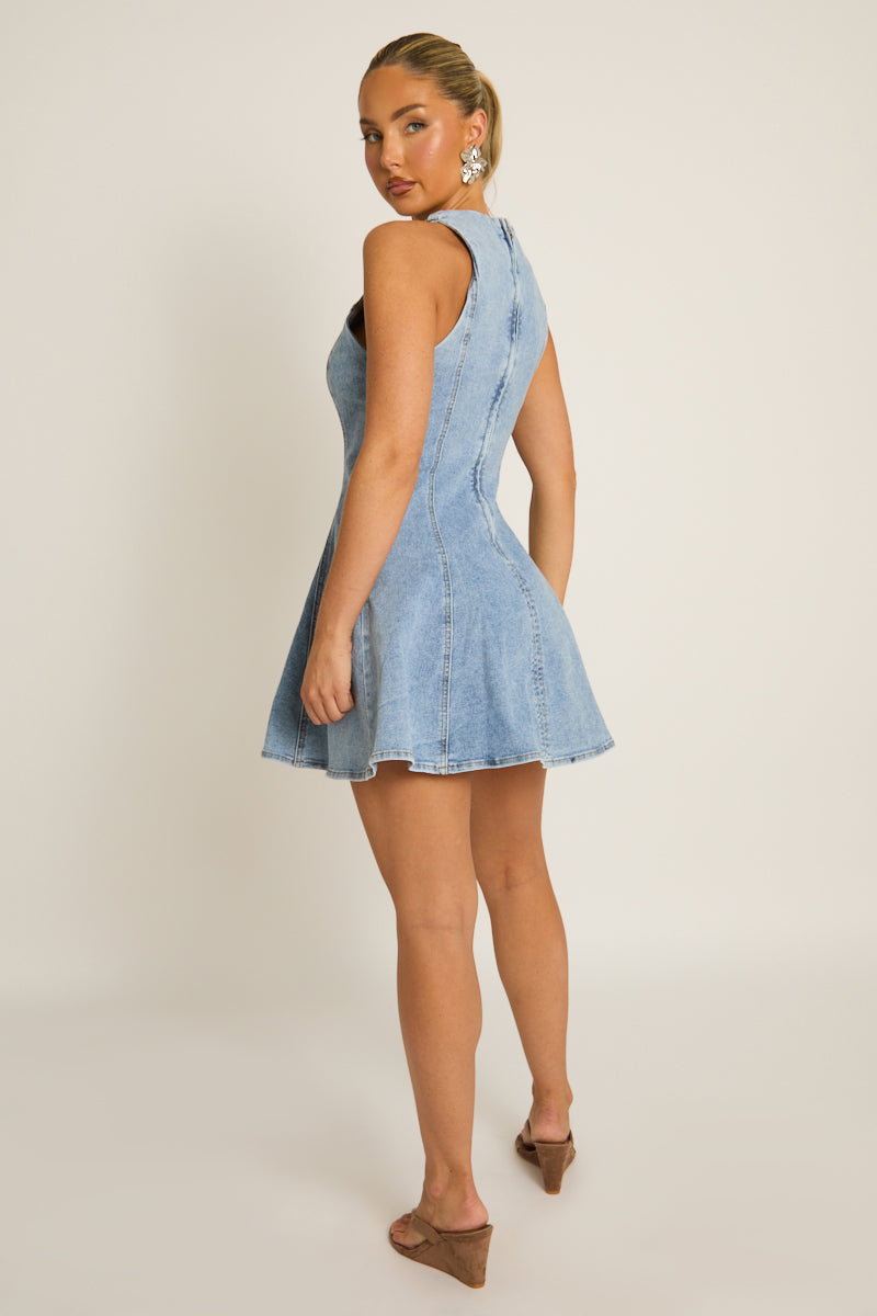 denim skater dress Blue Denim Seam Detail Skater Dress | Dresses
