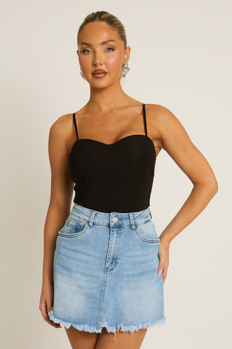 Washed Blue Frayed Hem Denim Skort - Jinia