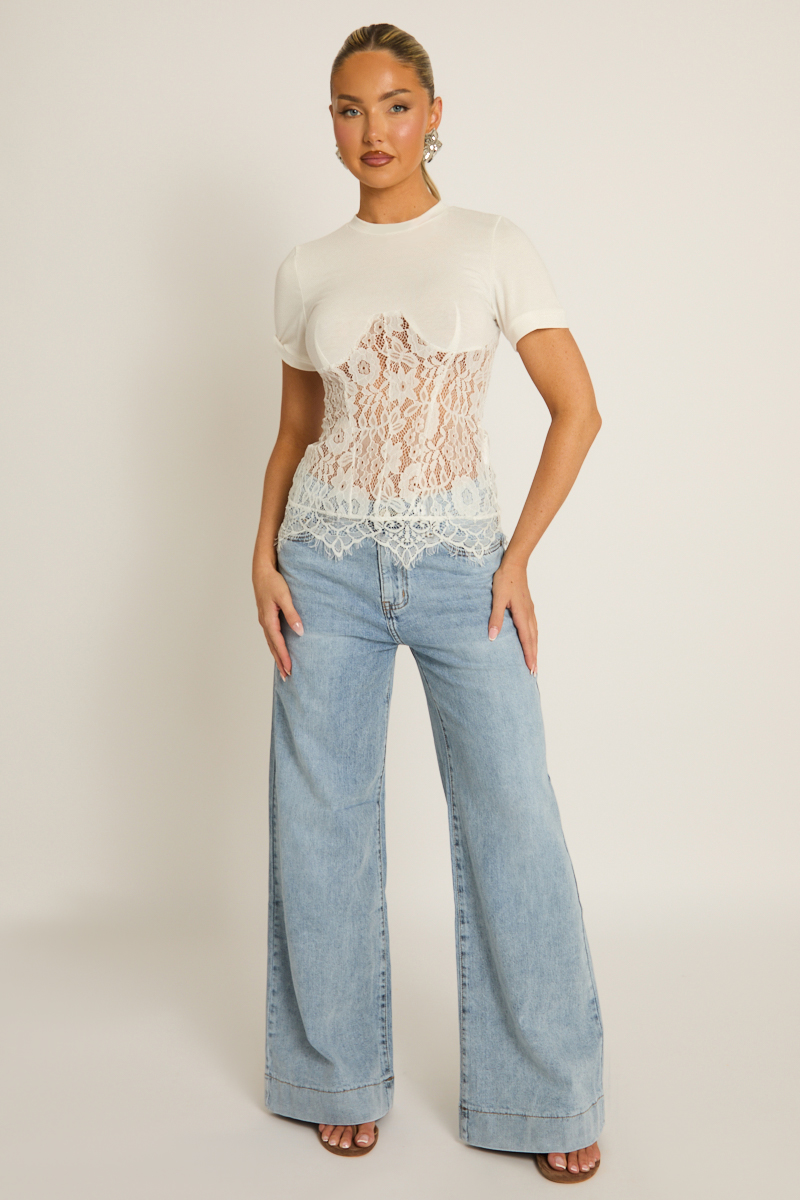 White Lace Corset T-shirt - Evanna
