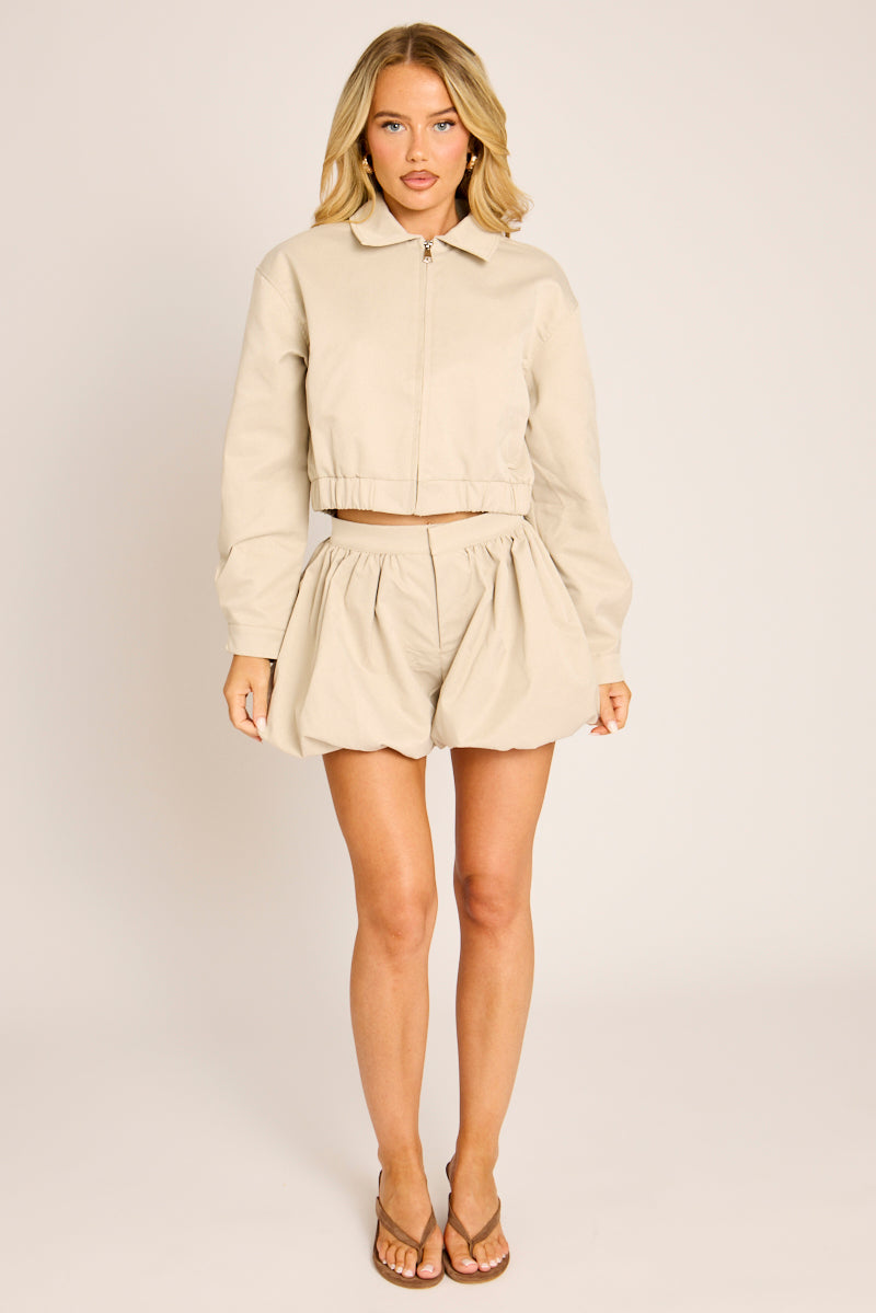Stone Cropped Zip Through Bomber Jacket - Kirby
