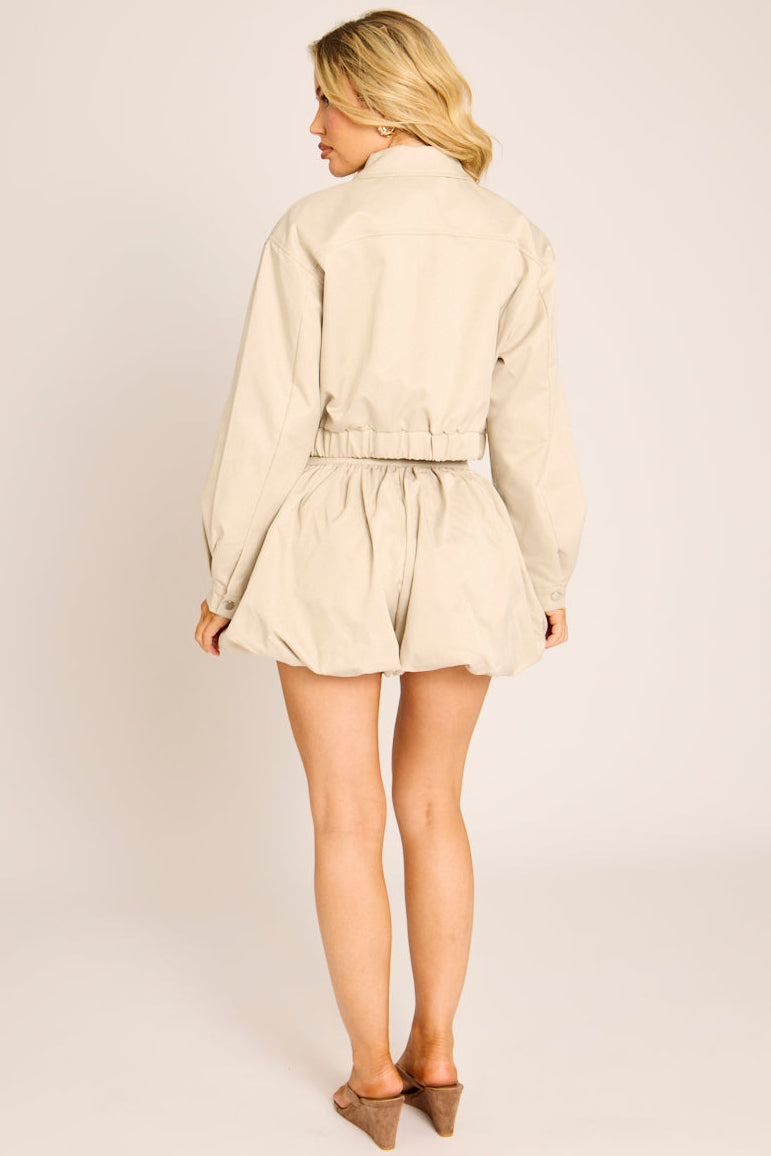Stone Cropped Zip Through Bomber Jacket - Kirby