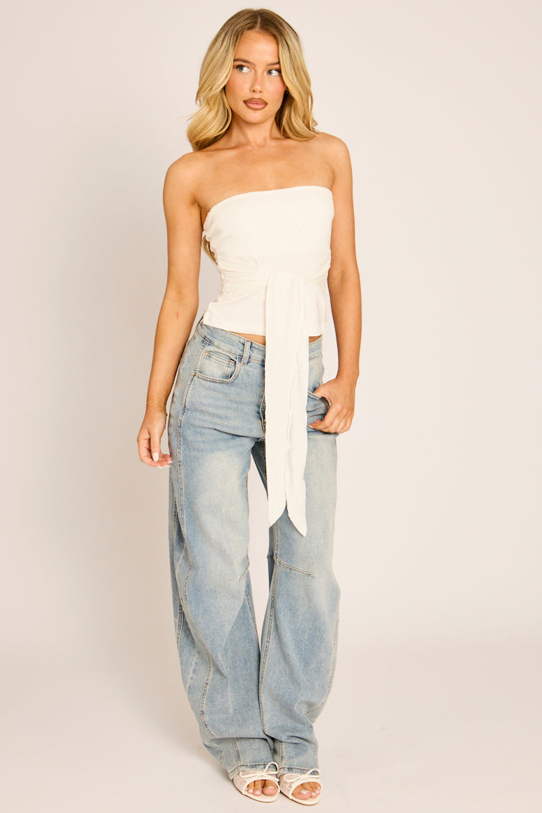 White Bandeau Tie Detail Top - Zoey