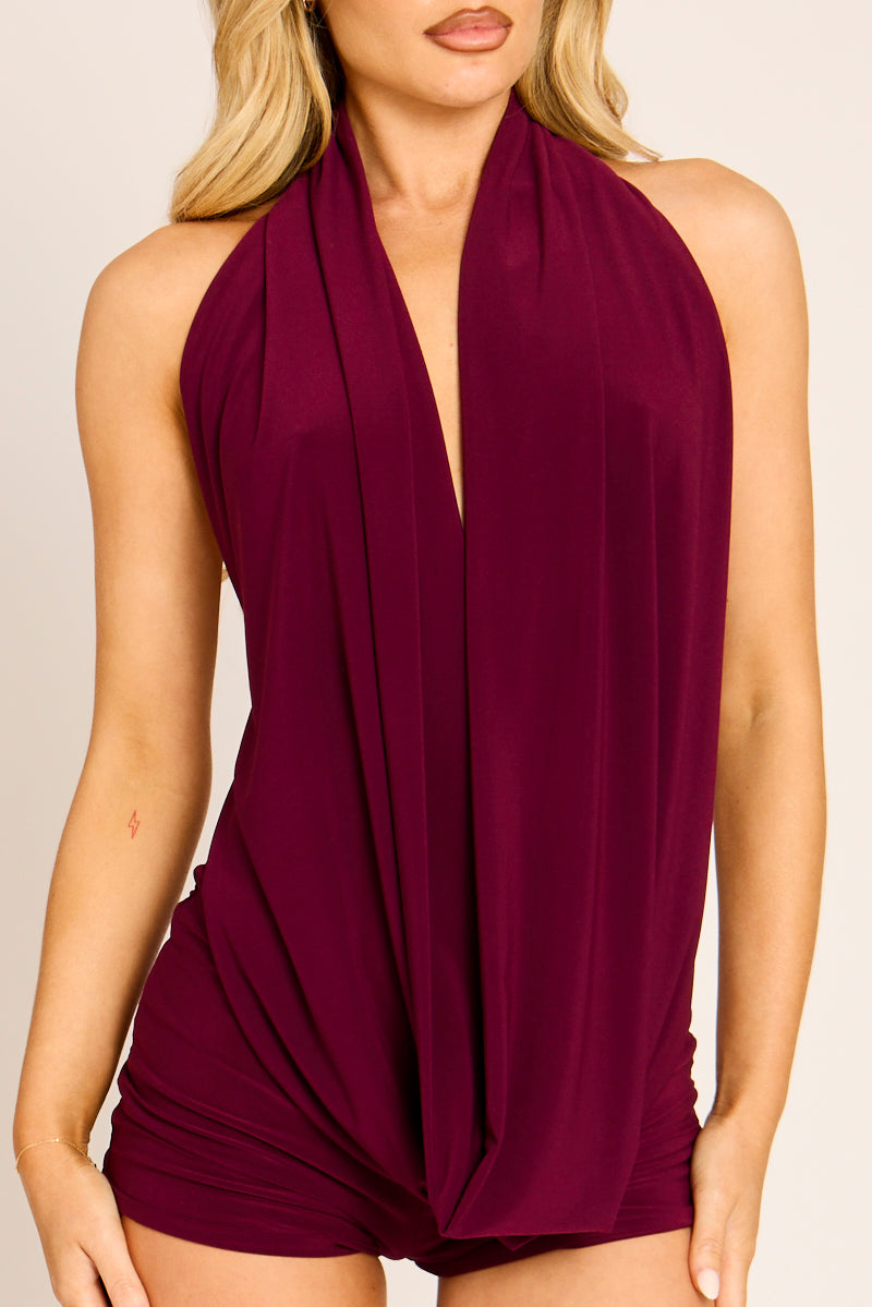Plum Plunge Top and Micro Shorts Co-ord Set - Kendra