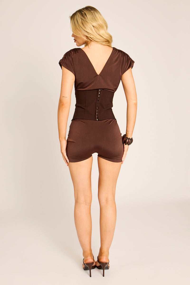 Chocolate 2-in-1 Corset Playsuit - Navina