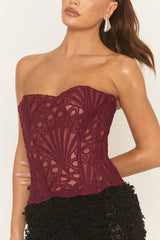 Wine Mesh Lace Bandeau Corset - Ezmi
