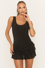 Black Layered Frill Hem Mini Dress - Antonie
