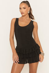 Black Layered Frill Hem Mini Dress - Antonie