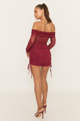Wine Lace Bardot Mini Dress - Shella