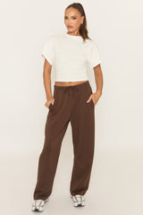Brown Thin Drawstring Waistband Wide Leg Trousers - Jamilya