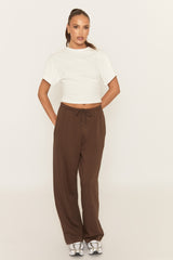 Brown Thin Drawstring Waistband Wide Leg Trousers - Jamilya