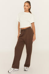 Brown Thin Drawstring Waistband Wide Leg Trousers - Jamilya